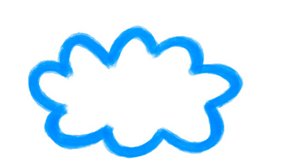 Hand-drawn blue cloud shape isolated on transparent background. Cartoon doodle frame or speech bubble for text, notes, or creative design. PNG