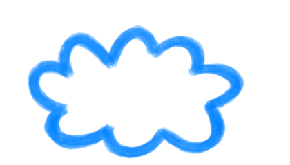 Hand-drawn blue cloud shape isolated on transparent background. Cartoon doodle frame or speech bubble for text, notes, or creative design. PNG