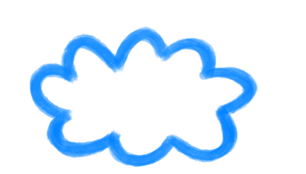 Hand-drawn blue cloud shape isolated on transparent background. Cartoon doodle frame or speech bubble for text, notes, or creative design. PNG