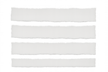 Torn white paper strips with jagged edges on a transparent background, providing space for text or message