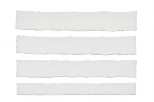 Torn white paper strips with jagged edges on a transparent background, providing space for text or message