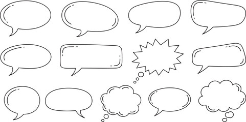 Fototapeta premium Minimal Hand Drawn Comic Speech and Thought Bubbles – Clean Outline Cartoon Dialog Balloons and Empty Sketch Clouds 