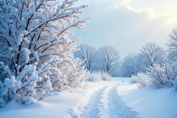 Obraz premium Serene Winter Wonderland Heavy Snowfall Blankets Picturesque Frozen Landscape