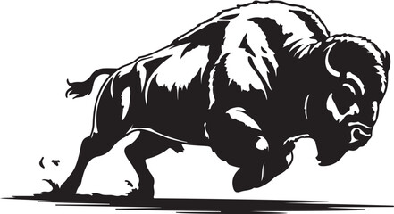 Charging bison silhouette buffalo running
