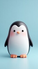 Fototapeta premium Cute penguin figurine on a light blue background.