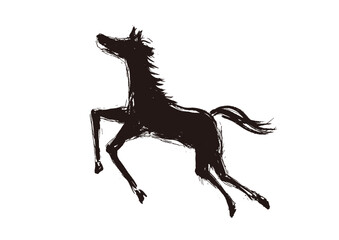 年賀状 デザイン用　走る馬の手書き和風筆イラスト　シルエット