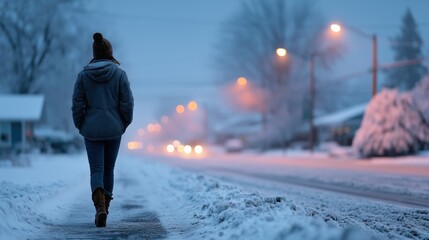 Serene winter scene on a snow-covered street