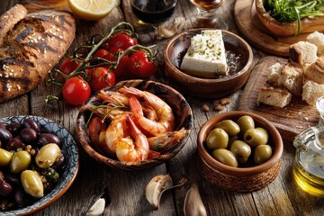 Una mesa rebosante de delicias griegas, invitando a un festín de sabores.