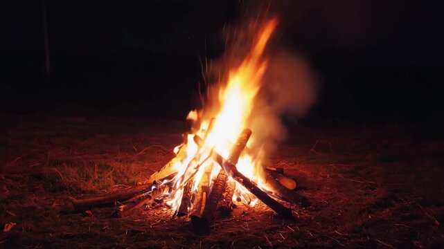 Cozy campfire glowing in the dark outdoor