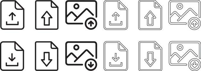 File upload and download line icon set, sent and receiving file. online file send and receive file vector icon. File upload and download program icon