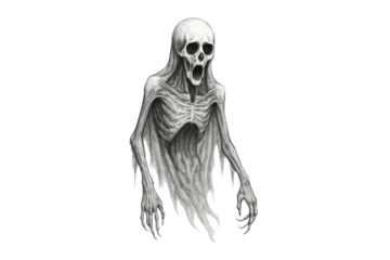 Ghost in gray tones on a transparent background. Halloween. Mystery. Fear.