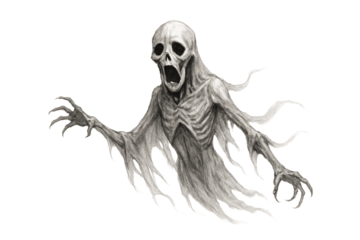 Screaming ghost on a transparent background. Fear. Atmosphere. Holiday.