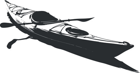 Black and white silhouette illustration of a kayak with a paddle, emphasizing adventure and water sports.