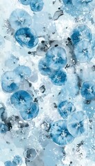 A captivating design featuring a repeating pattern of delicate, stylized blue flowers against a backdrop of soft watercolor washes in cool blues and greys.