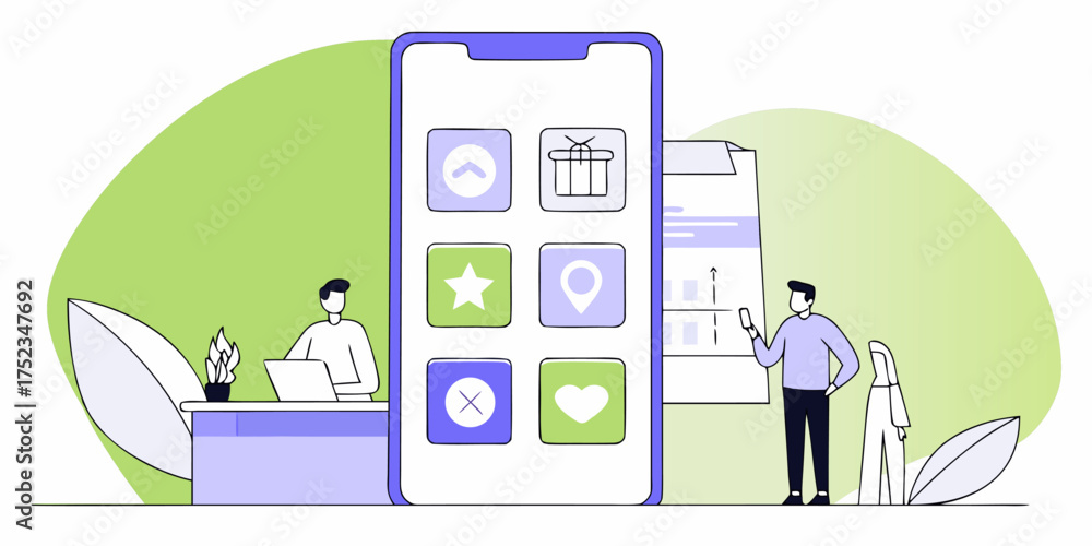 Wall mural mobile app development interface design ui ux with icons, project management, task management, softw