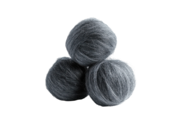 A stack of three gray yarn balls isolated on a transparent background in soft light