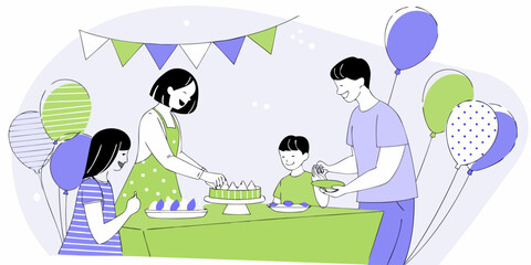 Family Celebration Scene Illustration Animated Family Celebrating Together Graphic Vector Style Birthday Event Anniversary Scene Family Togetherness Concept
