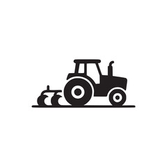 Illustration of a black tractor with a plow, symbolizing agriculture, farming, and rural life, perfect for designs related to farming equipment or agricultural themes