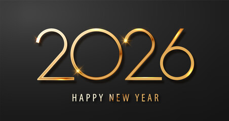 2026 New Year gold number on black background. New year luxury greeting design for poster, flyer, invitation, postcard, advertising.