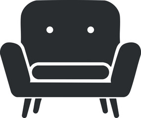 Black and white silhouette of a modern sofa icon, ideal for design and interior themes.