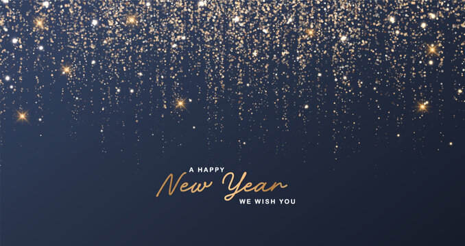 Happy New Year 2026 with gold sparkles. Luxury Vector design for New year and Christmas Celebrations