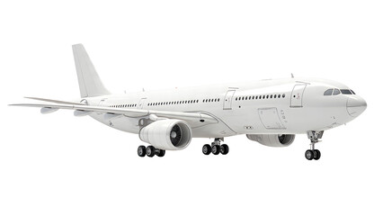 Obraz premium ia generated. White airplane with transparent background taking off against blue sky. airplane on the runway. Boeing 747 in flight 