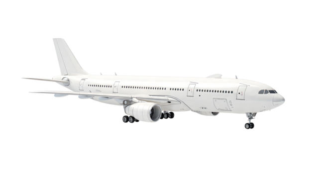 ia generated. White airplane with transparent background taking off against blue sky. airplane on the runway. Boeing 747 in flight
 - Powered by Adobe