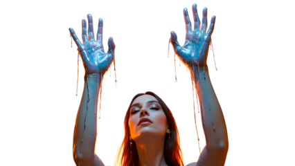 ia generated. hand painted with colorportrait of a young woman in the rain