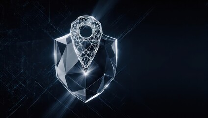 Abstract digital representation of location and security with a futuristic, low-poly design
