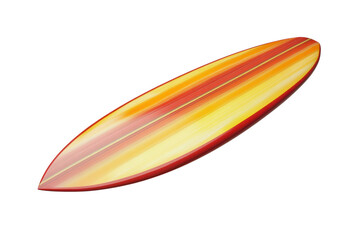 Isolated surfboard with red outline and yellow orange and white stripes design