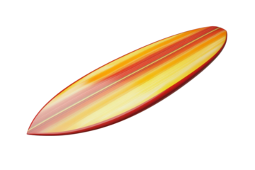 Isolated surfboard with red outline and yellow orange and white stripes design