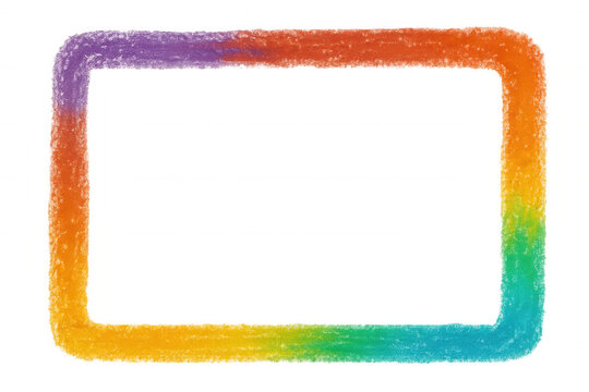 Hand drawing rainbow frame crayon texture, vibrant colorful rectangular border creating creative background