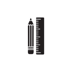 Vector art of a pencil and ruler, , representing education, measurement, and precision in a minimalist black and white design, suitable for school, office, or design contexts