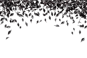Dark leaves falling from above into a black abyss