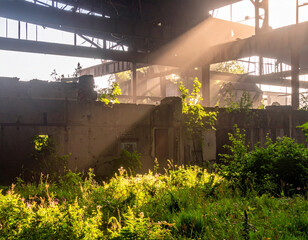 Sunlight Beams Inside an Overgrown Factory Ruin
