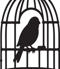 Black bird perched inside a cage silhouette