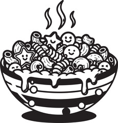 Whimsical pasta with smiling faces bowl food