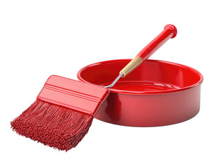 Paint tools Brush and roller dipped in a red container