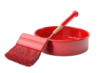 Paint tools Brush and roller dipped in a red container