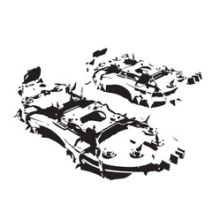 Backcountry Snowshoes Vector — Black and White Illustration of Rugged Winter Footwear with Crampons for Ice and Mountain Terrain