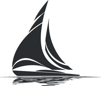 Silhouette of a sailboat on calm waters, emphasizing nautical themes and minimalistic design.