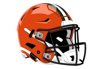 Naklejka premium Vivid Illustration of a Football Helmet with Classic Stripes and Bold Colors Isolated on White for Sport Enthusiasts