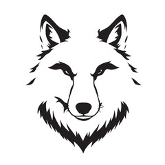 Stylized Wolf Head Vector — Black and White Symmetrical Illustration with Sharp Lines, Intense Eyes, and Bold Graphic Style