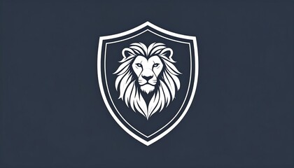 A majestic lion's head adorns a shield, rendered in stark white against a deep navy background. A symbol of strength and pride