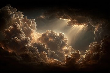 Dramatic storm clouds with golden light through breaks against dark sky epic weather and element
