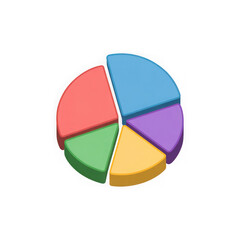 Obraz premium Colorful 3d pie chart with five segments isolated on transparent background