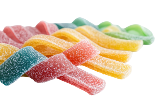 Sugary candy strips in vibrant colors