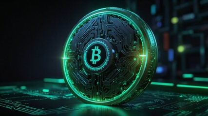 Bitcoin crypto coin digital representation captured in modern illustrative way showcasing futuristic finance, blockchain concept, and virtual currency design with vibrant tech aesthetics