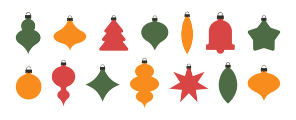 set of Christmas ball, new year ball toy celebration line color shape icon collection with editable stroke, ornament holiday vector winter design cards, poster, banner, pattern, advertisement	