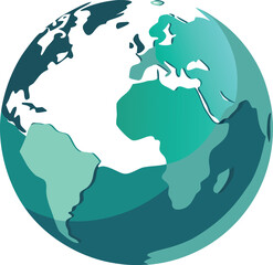 Stylized illustration of planet earth with continents in blue and white against a light gray background